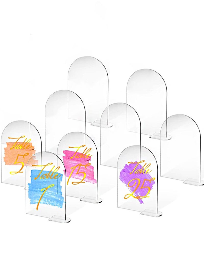 Aikanbo 10 Sets Clear Arch Acrylic Sign with Stand Blank Arched Round Top Acrylic Sheet DIY Acrylic Arch Table Numbers for Wedding Stand Holder Arched Signs Events Parties Centerpieces Decor (4 x 6 Inch)  - Image 1