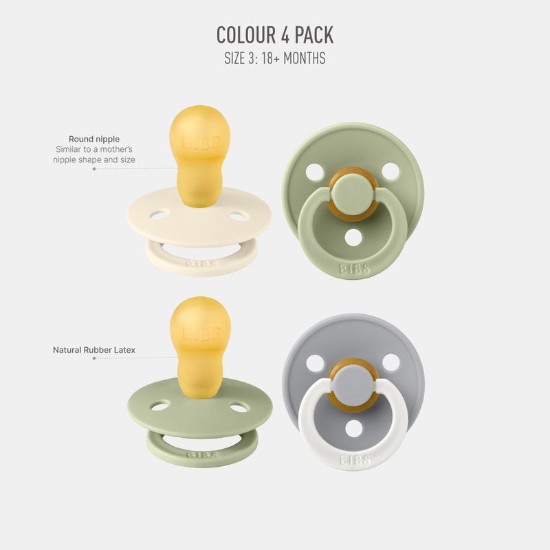BIBS Colour Soother 4-Pack | BPA Free Dummy Pacifier | Round Nipple | Natural Rubber Latex | Made in Denmark | Size 18-36 Months | Sage Glow Mix - Image 2