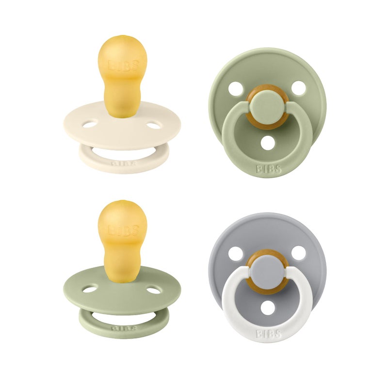 BIBS Colour Soother 4-Pack | BPA Free Dummy Pacifier | Round Nipple | Natural Rubber Latex | Made in Denmark | Size 18-36 Months | Sage Glow Mix - Image 1