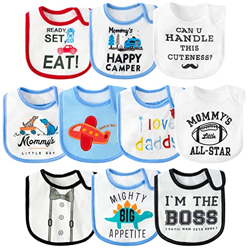 BWkoss 10Pcs Waterproof Baby Bibs Unisex Newborn Babies Food Bibs Baby Keepsake Birthday Gift for Drooling Feeding Eating Teething, 6-12 Months - Image 1