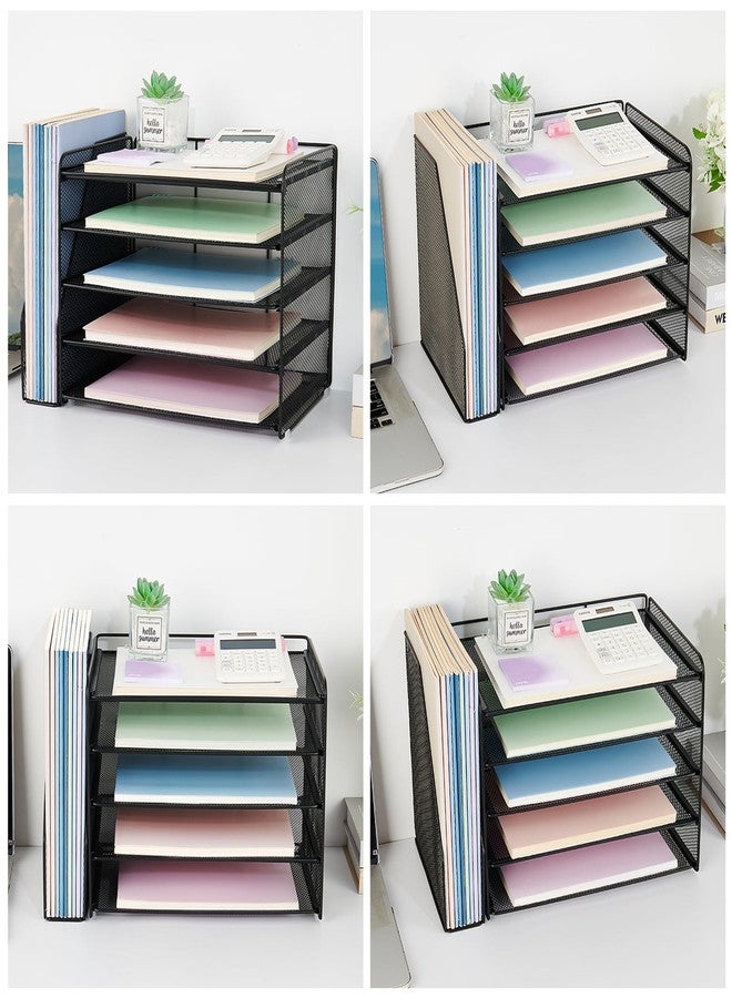 OPNICE Desk Organizer, 5-Tier Paper Organizer Letter Tray with Magazine Holder, Office Desk Accessories & Workspace Organizers, Desktop File Organizer for Office Supplies Storage, Black - Image 5