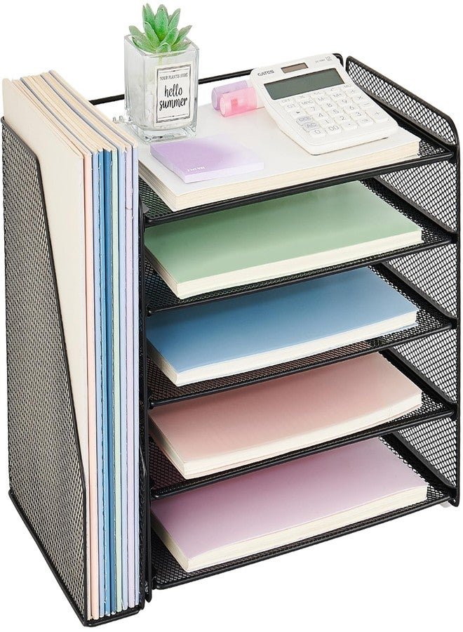 OPNICE Desk Organizer, 5-Tier Paper Organizer Letter Tray with Magazine Holder, Office Desk Accessories & Workspace Organizers, Desktop File Organizer for Office Supplies Storage, Black - Image 1