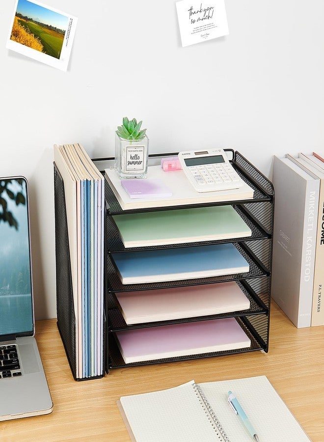 OPNICE Desk Organizer, 5-Tier Paper Organizer Letter Tray with Magazine Holder, Office Desk Accessories & Workspace Organizers, Desktop File Organizer for Office Supplies Storage, Black - Image 3