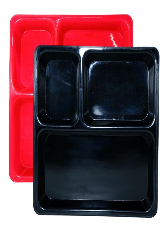 MORVI Microwave Safe Unbreakable Plastic Partition Thali Plate | Food Grade Mess Tray for Home, Kitchen, Kids, Restaurant, Cafe | Serving Plate, Dosa, Pav Bhaji | Set of 2 | RED Black - Image 1