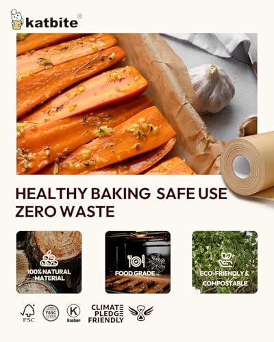 Katbite Parchment Paper Roll 15in x 115ft, Unbleached Pachment Baking Paper Roll 145 Sq.Ft, Non-Stick and Extra Longer Parchment Paper with Portable Serrated Cutter for Baking,Cooking,Space-saving - Image 5