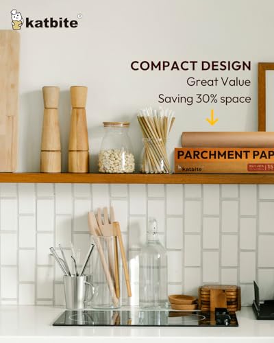 Katbite Parchment Paper Roll 15in x 115ft, Unbleached Pachment Baking Paper Roll 145 Sq.Ft, Non-Stick and Extra Longer Parchment Paper with Portable Serrated Cutter for Baking,Cooking,Space-saving - Image 3