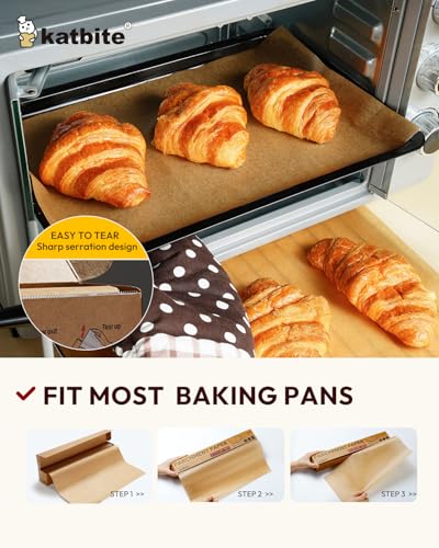 Katbite Parchment Paper Roll 15in x 115ft, Unbleached Pachment Baking Paper Roll 145 Sq.Ft, Non-Stick and Extra Longer Parchment Paper with Portable Serrated Cutter for Baking,Cooking,Space-saving - Image 4