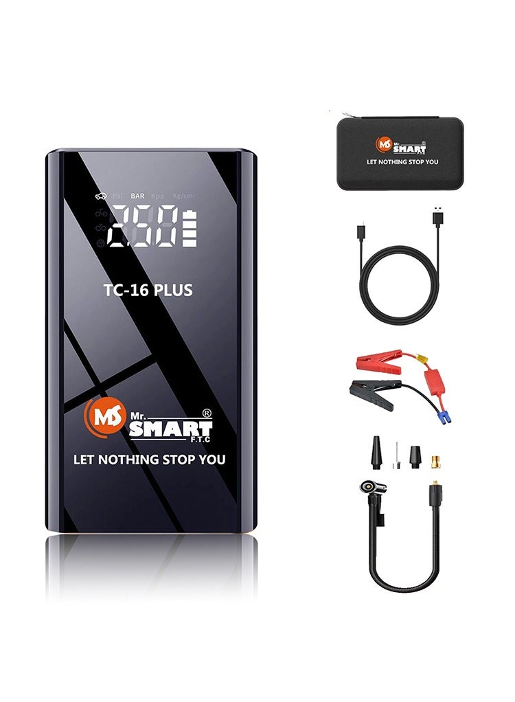 جهاز بدء تشغيل السيارة الذكي Mr. SMART TC-16 Plus، 12 فولت، 8000 مللي أمبير/ساعة، بنك طاقة محمول 4 في 1 مع شاشة LED