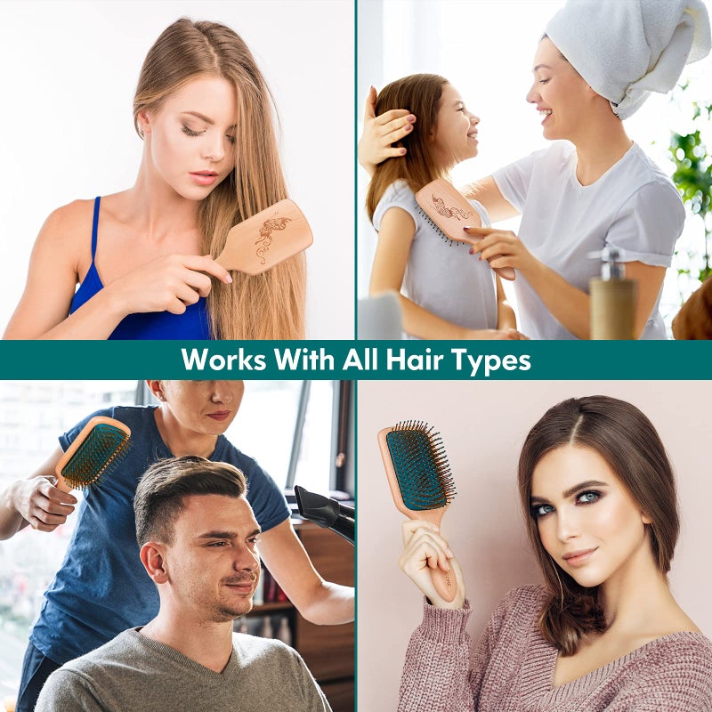 URTHEONE Hair Brush,Hair Brushes for Women Men Kids,Natural Wooden Paddle Detangler Brush and Small Travel Styling Brush Set for Curly Thick Thin Fine Wet Dry Hair Detangling Smoothing Massaging Blowdrying - Image 4