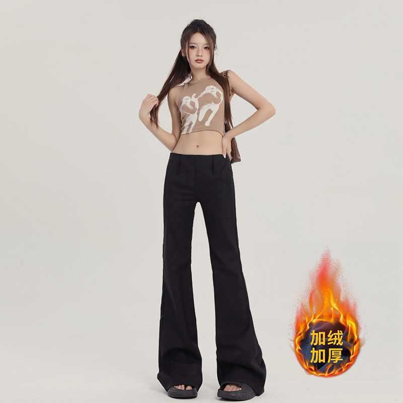 Grey Low Waist Casual American Style Horn Fleece-Lined Suit Pants Women'S Autumn High-End Dape Loose Mop Pants - Image 5