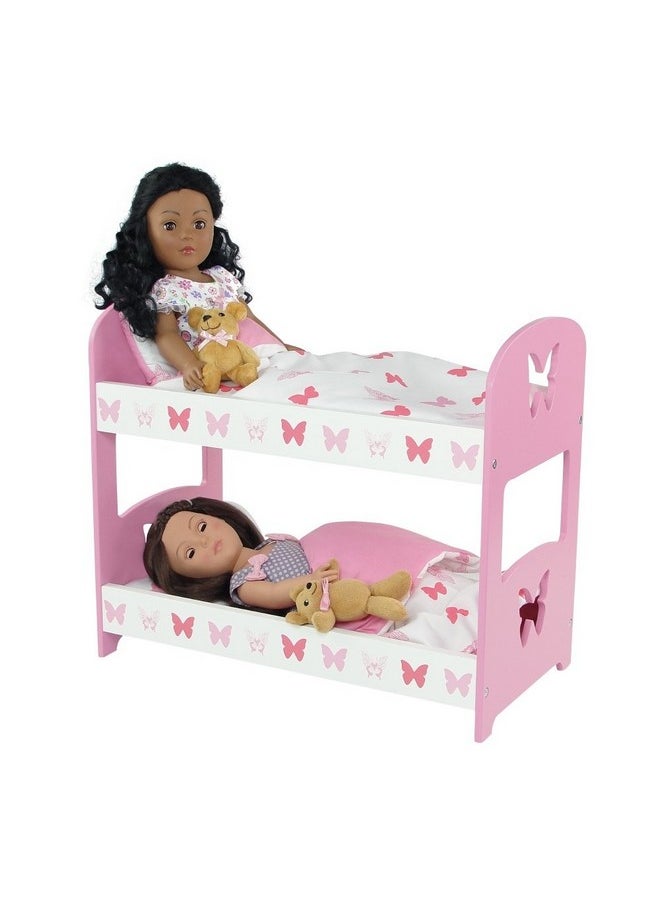 Emily Rose 18 Inch Doll Furniture Bunk Bed & Accessories Butterfly ; 18" Doll Double Baby Doll Bed With Fluffy 3 Pc Doll Bedding Sets ; Compatible With American Girl Dolls  - Image 2