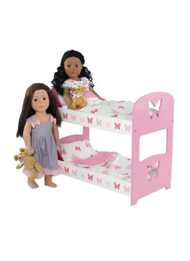 Emily Rose 18 Inch Doll Furniture Bunk Bed & Accessories Butterfly ; 18" Doll Double Baby Doll Bed With Fluffy 3 Pc Doll Bedding Sets ; Compatible With American Girl Dolls  - Image 5