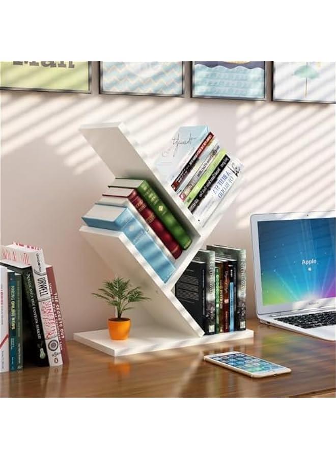 HOOKOR 3-Layer Forked Bookshelf Storage Rack, Wooden Storage Rack for CDs/Book/Movies, Practical Storage Rack for Bedrooms, Living Rooms,Offices,WhiteIvory (59-02) - Image 1