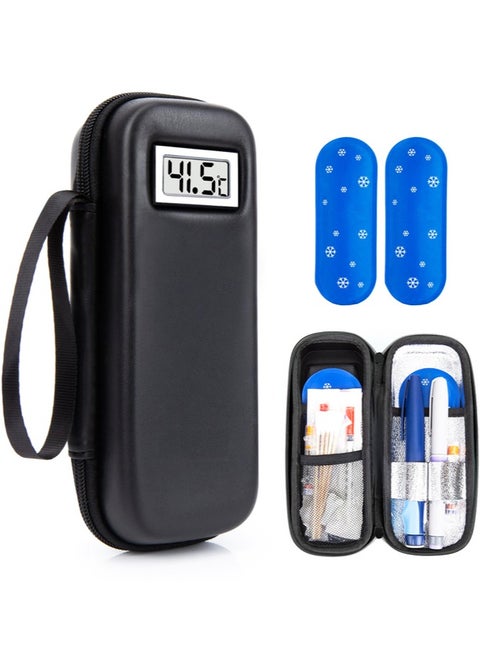 Insulin Cooler Travel Case with Temperature Display, Diabetic Travel Case Refrigerated Medicine Cooler Travel Case with 2 Ice Pack for Trip and Daily
