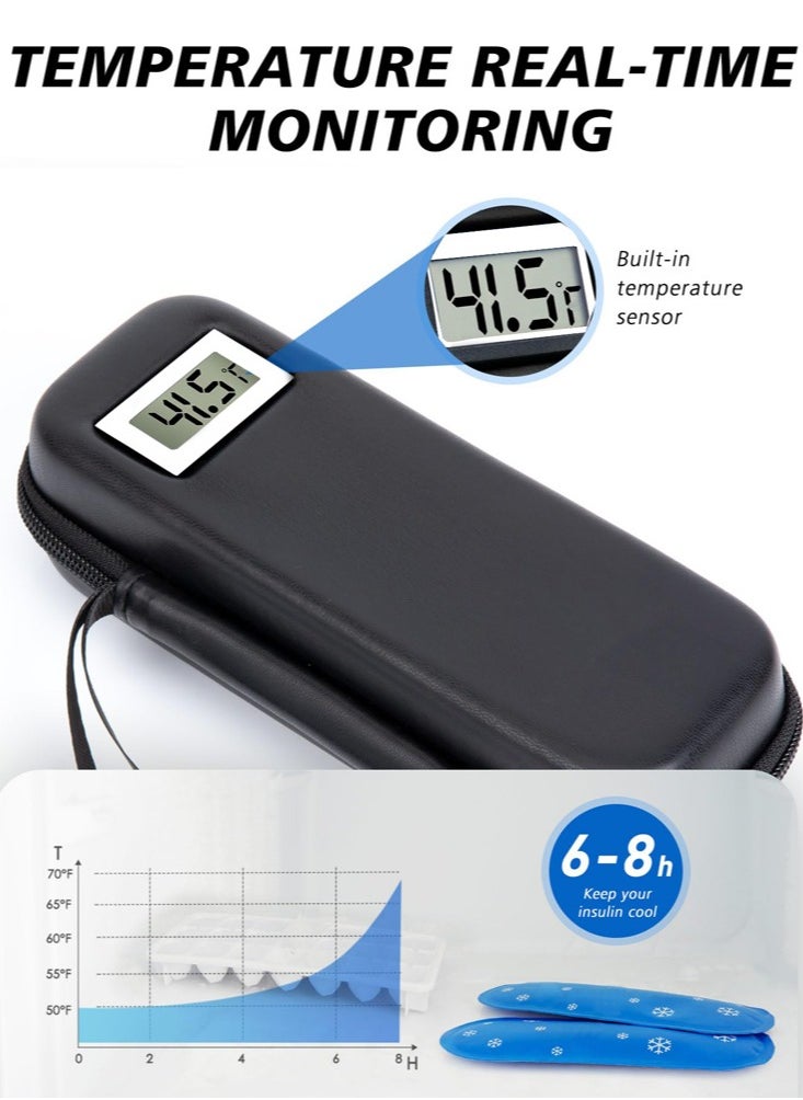 Insulin Cooler Travel Case with Temperature Display, Diabetic Travel Case Refrigerated Medicine Cooler Travel Case with 2 Ice Pack for Trip and Daily