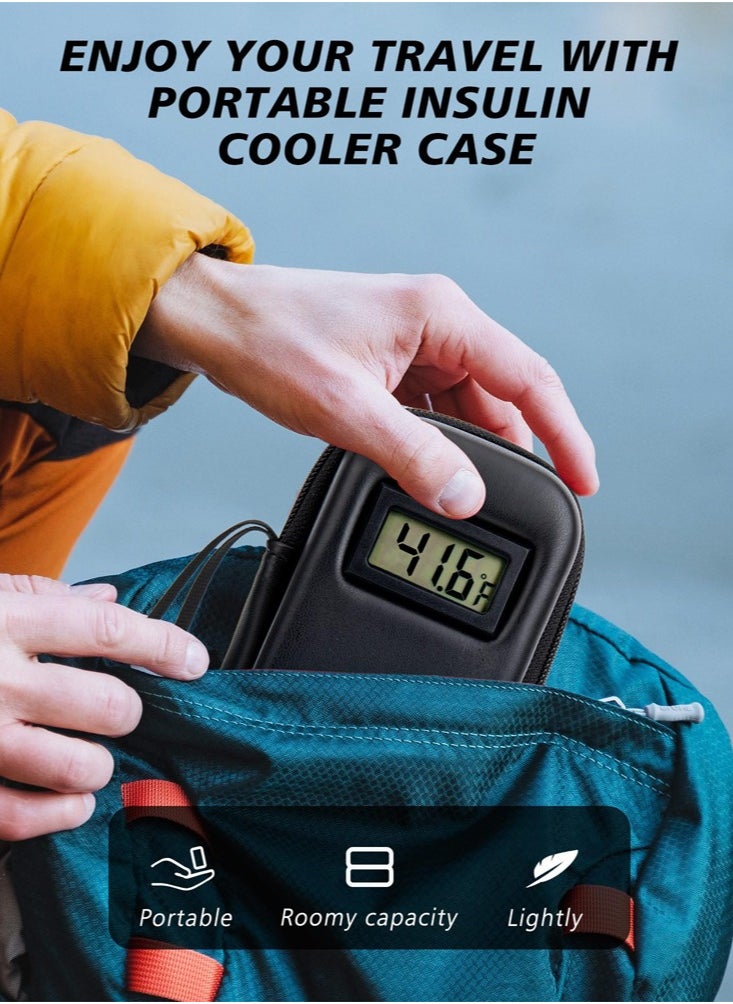 Insulin Cooler Travel Case with Temperature Display, Diabetic Travel Case Refrigerated Medicine Cooler Travel Case with 2 Ice Pack for Trip and Daily