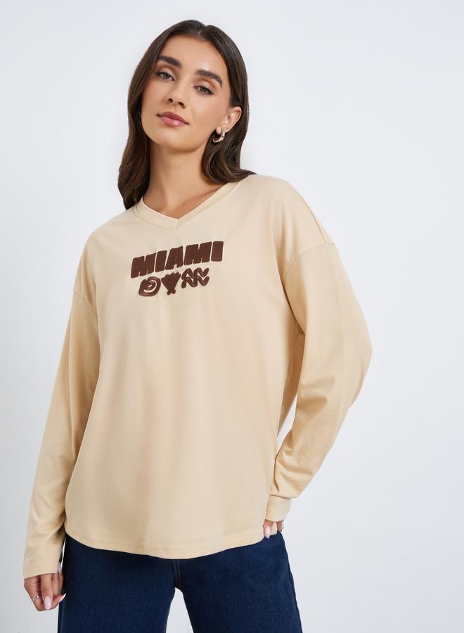Styli Women Oversized Embroidered Detail T-Shirt - Image 1
