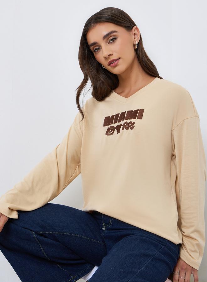 Styli Women Oversized Embroidered Detail T-Shirt - Image 3