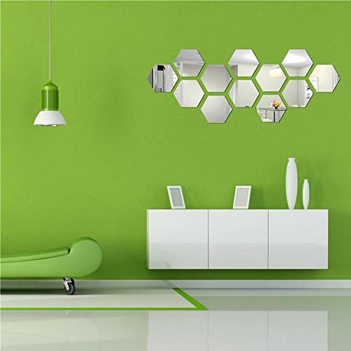 WallDaddy - 20 Hexagonal Silver Wall Decor 3D Acrylic Decorative Mirror for Wall Stickers for Bedroom | Mirror Stickers for Home & Office Large Size (10.5 x 12.1) Cm, Unframed - Image 3
