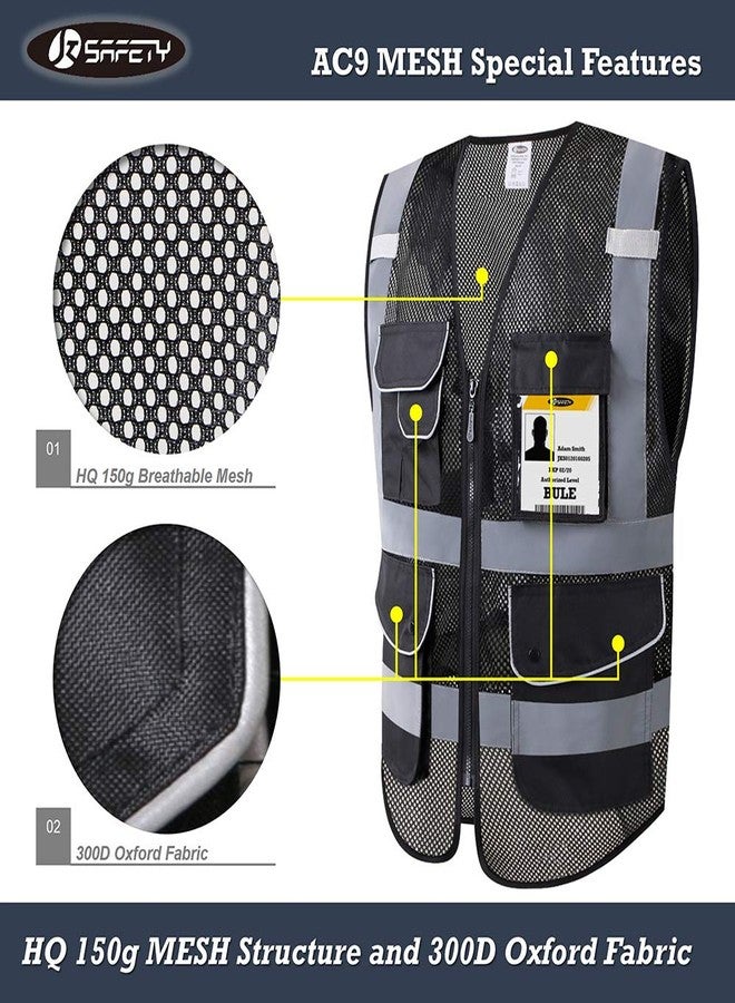 JKSafety 9 Pockets High Visibility Zipper Front Safety Vest With Reflective Strips,HQ Breathable Mesh, Oxford Fabric for pocket materials. Black Meets ANSI/ISEA Standards (XX-Large, 110-Black) - Image 5