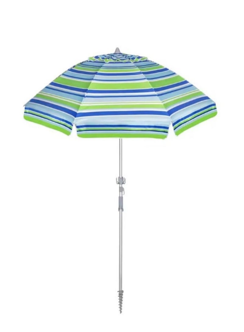 PENG GENERAL Beach Umbrella with UV 50+ Protection, Green Striped Pattern - Image 1