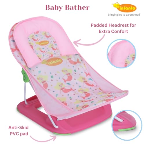 Infanto Baby Bather – Adjustable, Non-Slip & Foldable Bath Seat Chair for Newborns (0-12 Months) (Pink) - Image 2