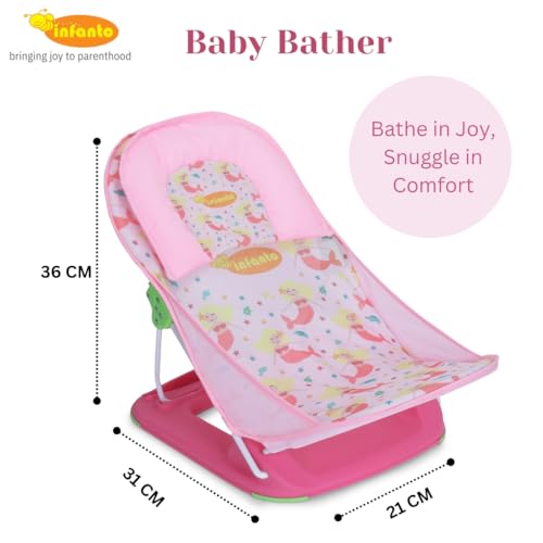 Infanto Baby Bather – Adjustable, Non-Slip & Foldable Bath Seat Chair for Newborns (0-12 Months) (Pink) - Image 4