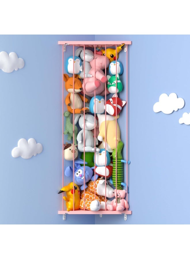 Befayoo Stuffed Animal Storage Shelf Organizer(Patented) - Corner Stuffed Animal Holder Length Adjustable - Wall Plush Storage for Nursery Playroom Bedroom Kids Room (Pink, Standard) - Image 1