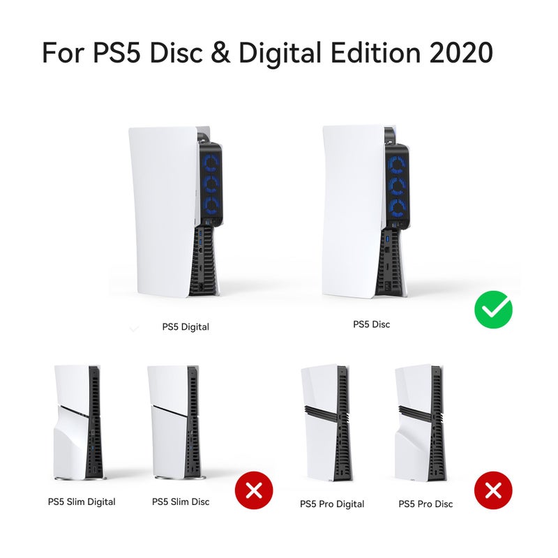 KIWIHOME Cooling Fan for PS5 Accessories, Upgraded Quiet Cooler Fan with Auto Speed, Controller USB3.0 Port & LED for PS5 2020 Only, Not for PlayStation 5 Slim/Pro, White - Image 4