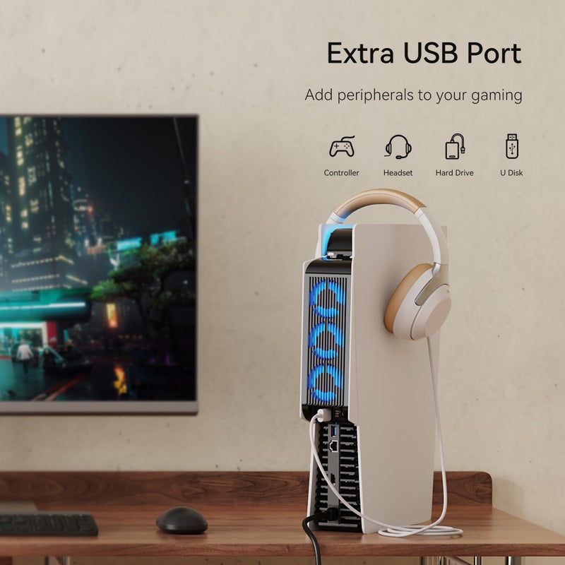 KIWIHOME Cooling Fan for PS5 Accessories, Upgraded Quiet Cooler Fan with Auto Speed, Controller USB3.0 Port & LED for PS5 2020 Only, Not for PlayStation 5 Slim/Pro, White - Image 5