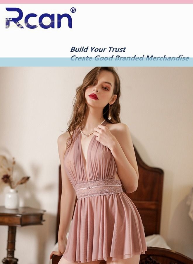 Rcan European Fashion One Size Babydoll V Neck Underwear Trim Slit Women Lingeries Backless Sling Dress Ladies Boudoir Outfits Sleepwear
