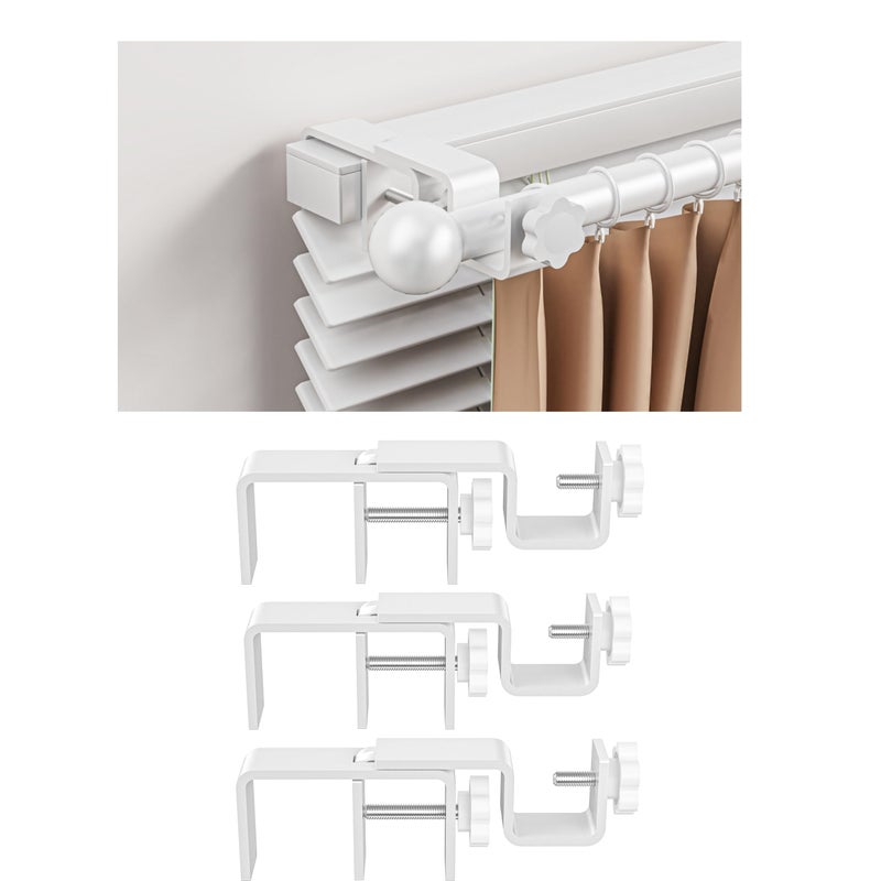 onneka Over-Blinds Curtain Rod Brackets for Outside-Mounted Blinds, Blinds Curtain Rod Brackets for 1.3â€“2â€ Rectangular Headrails, Tool-Free No-Drill Installation for Apartments, Rentals Set of 3 (White) - Image 1