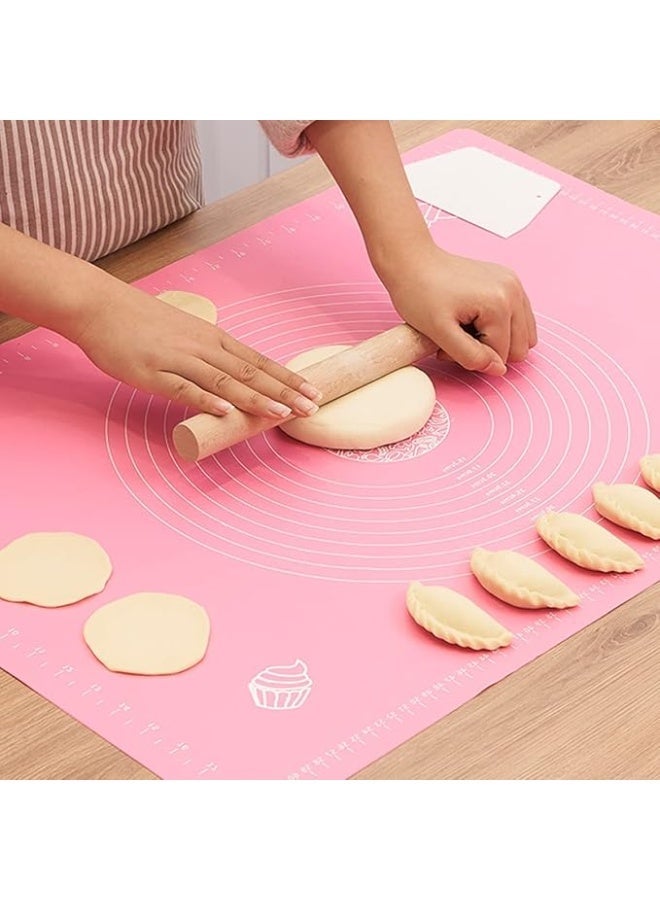 Wolpin Large Silicone Baking Mat for Pastry Rolling - Non-Stick Pink Fondant and Dough Mat with Precision Measurements - Heat Resistant Reusable BPA-Free Pastry Board for Pizza and Pie - Image 1
