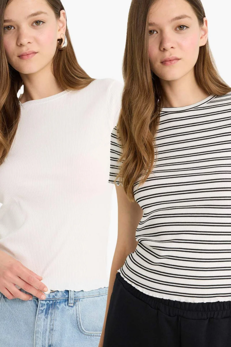 DeFacto Regular Fit Ribbed Camisole 2 Piece T-Shirt