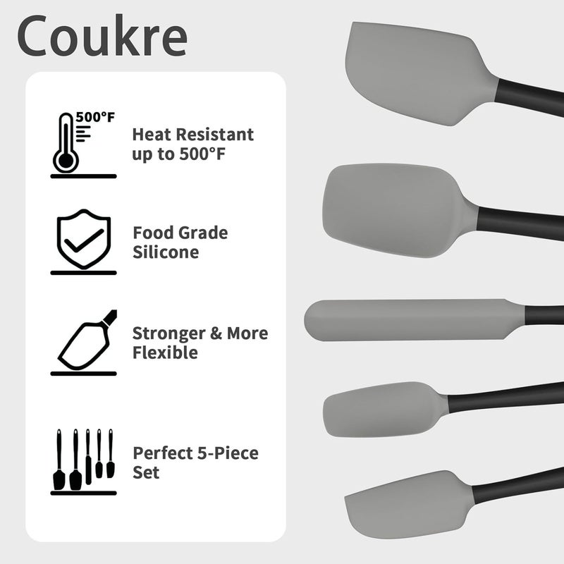 Coukre Silicone Spatula Set of 5,High Temperature Resistant, Food Grade Silicone, Dishwasher Safe, for Baking, Cooking (Gray) - Image 3