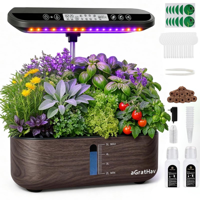 aGratHav Hydroponics Growing System Kit Indoor Herb Garden 14 Pods Upgraded LCD Display LED Grow Light Quiet Smart Water Pump Automatic Timer Hydroponic Planter for Home Kitchen Office Black - Image 2