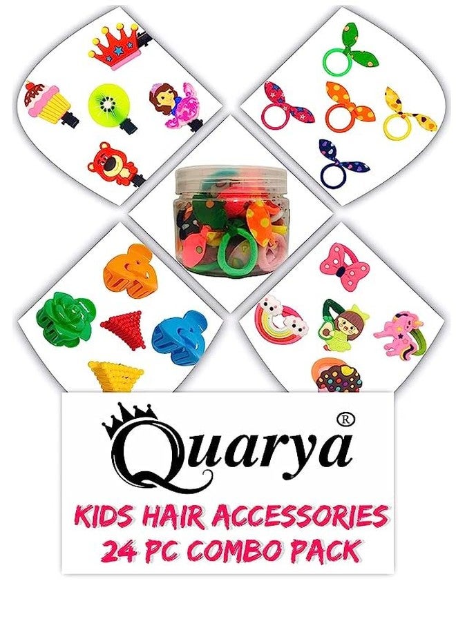 Quarya Girls Rubber Bands Hair Clips Hair Pin Hair Clutch Hair Tie Elastic Hair Bands For Kids Children Babies Fancy Hair Accessories (Pack Of 24 Pcs In Jar), Multicolor - Image 1