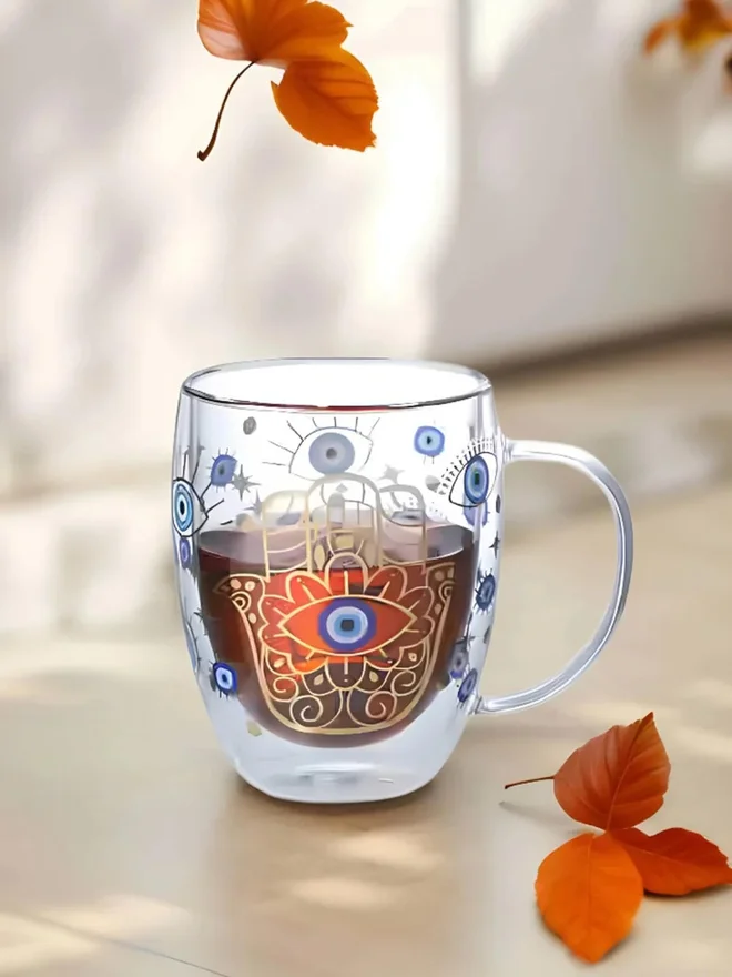 1 تشيس 1CHASE Set of 2 - Borosilicate Double Wall Evil Eye Theme 350ml