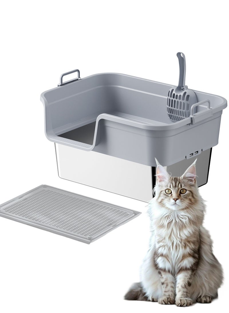 Kidle Stainless Steel Cat Litter Box Metal Litter Pan Tray with High Wall Sides Anti-Leakage Splash-Proof - Image 1