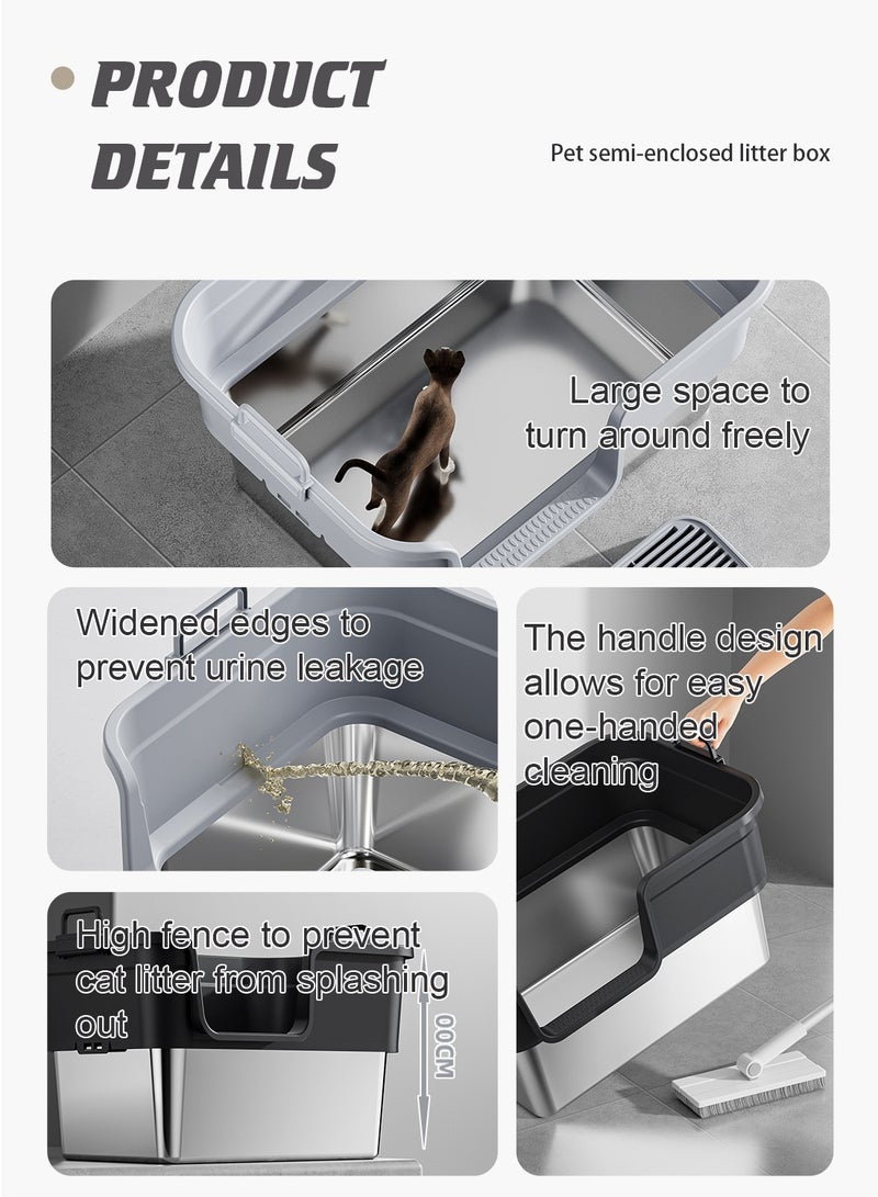 Kidle Stainless Steel Cat Litter Box Metal Litter Pan Tray with High Wall Sides Anti-Leakage Splash-Proof - Image 4
