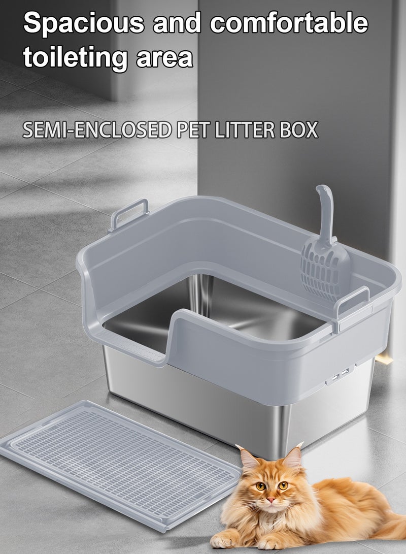 Kidle Stainless Steel Cat Litter Box Metal Litter Pan Tray with High Wall Sides Anti-Leakage Splash-Proof - Image 3