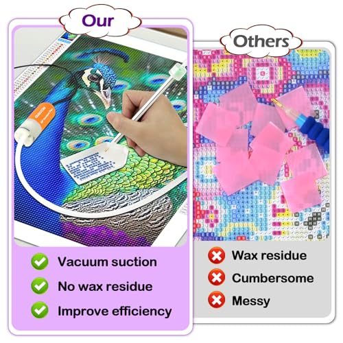 GUSUCIN Vacuum Diamond Painting Pen Kit – Wax-Free Electric Diamond Art Pen for Precise Drill Placement, Cleaner Pickup, USB Powered Diamond Art Painting Accessories for Adults(Orange) - Image 5