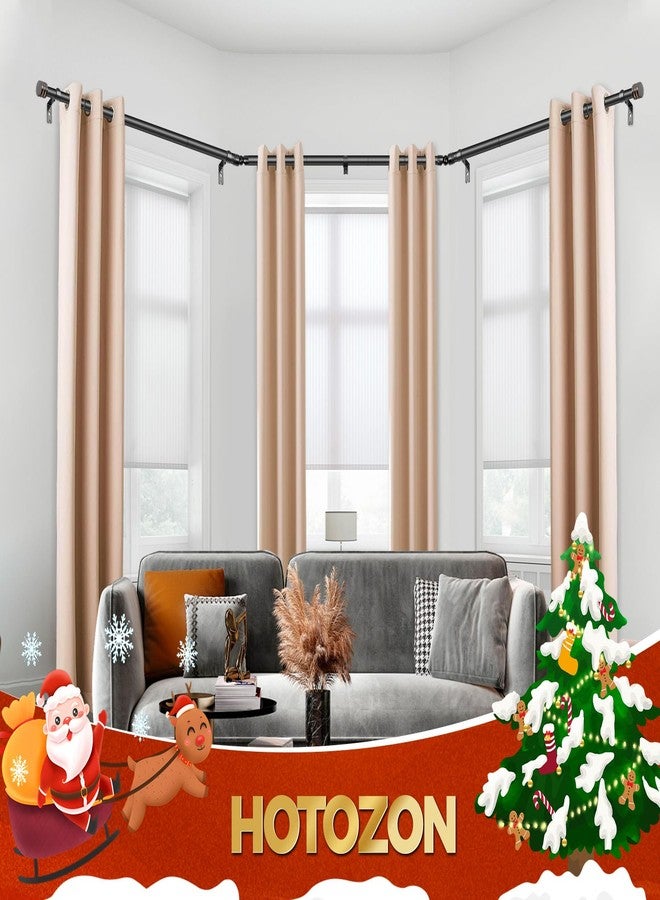 HOTOZON Bay Window Curtain Rods, HOTOZON 7/8 Inch Heavy Duty Curtain Rods for Bay Windows 48-84 Inch(Center Rod), 32-58 Inch Side Rods for Windows, Black, Decorative Drapery Rod with End Cap Finials - Image 2