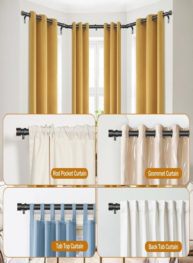 HOTOZON Bay Window Curtain Rods, HOTOZON 7/8 Inch Heavy Duty Curtain Rods for Bay Windows 48-84 Inch(Center Rod), 32-58 Inch Side Rods for Windows, Black, Decorative Drapery Rod with End Cap Finials - Image 5