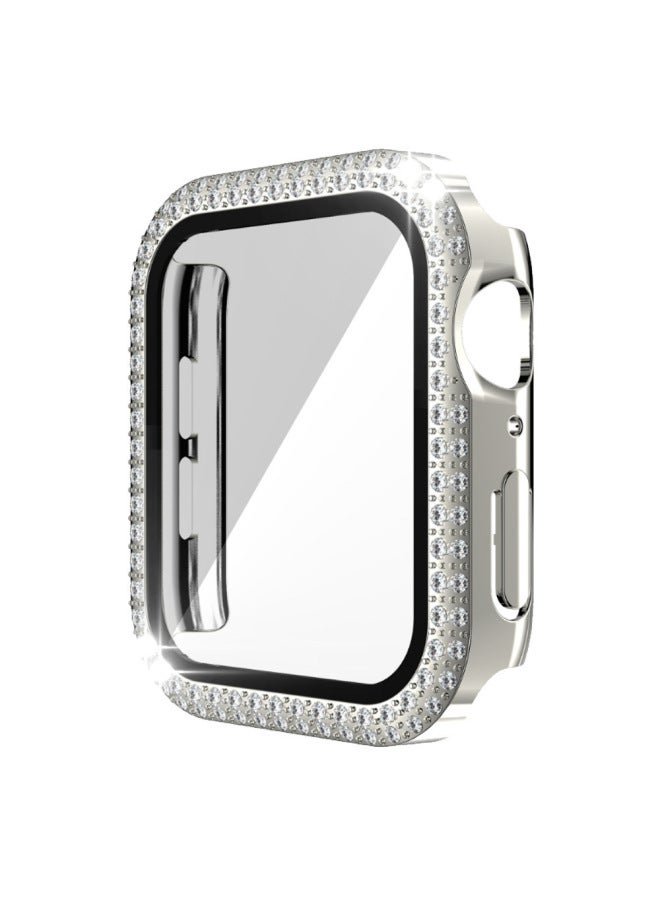 Suitable For Apple Wathc Case Electroplated Double Row Diamond With Film Iwatch987 Watch Case Protective Cover-Color:Silver-Appearance Size:40mm(OPP Bag)  - Image 1