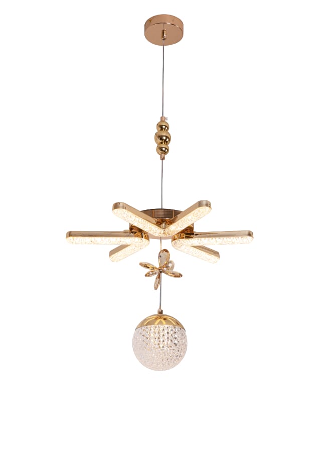 بيست باور ثريا سقف LED عصرية موديل 9889 – بقوة 40 واط، قطر 40 سم، معلّقة بارتفاع قابل للتعديل حتى 90 سم – تصميم أنيق ذهبي وكريستالي - Image 2