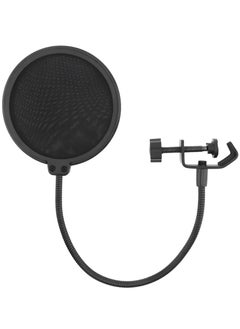 POP SHIELD Acoustic Filter for Broadcasting and Recording Microphone, High-Quality, Reduces Unwanted Sounds, Securely Attached to Mic Stand - with Adjustable Goose Neck - Black