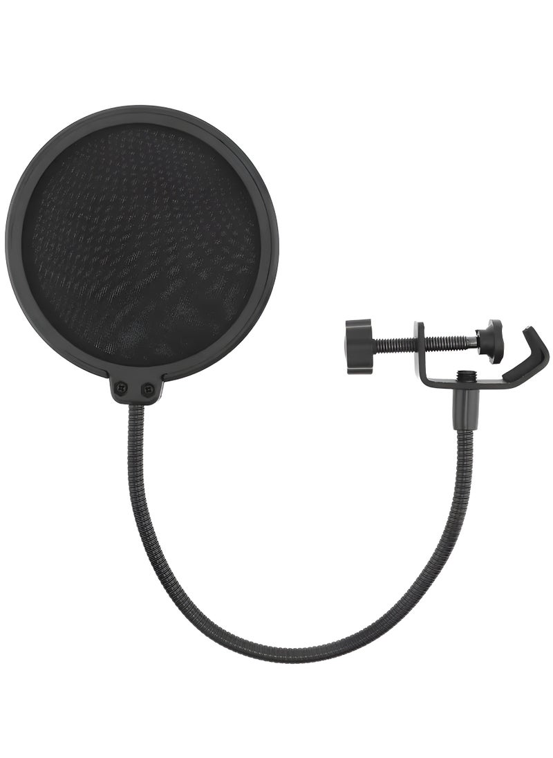 Generic - POP SHIELD Acoustic Filter for Broadcasting and Recording Microphone, High-Quality, Reduces Unwanted Sounds, Securely Attached to Mic Stand - with Adjustable Goose Neck - Black - Image 1