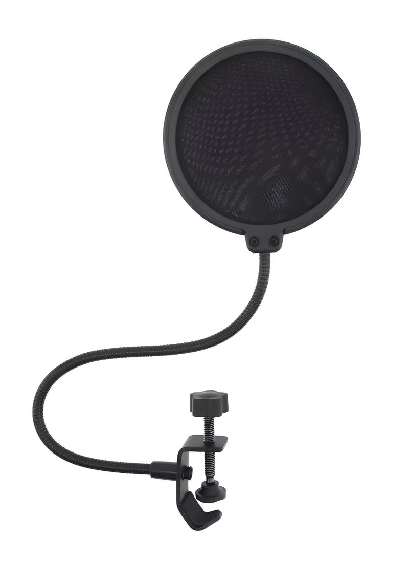 Generic - POP SHIELD Acoustic Filter for Broadcasting and Recording Microphone, High-Quality, Reduces Unwanted Sounds, Securely Attached to Mic Stand - with Adjustable Goose Neck - Black - Image 1