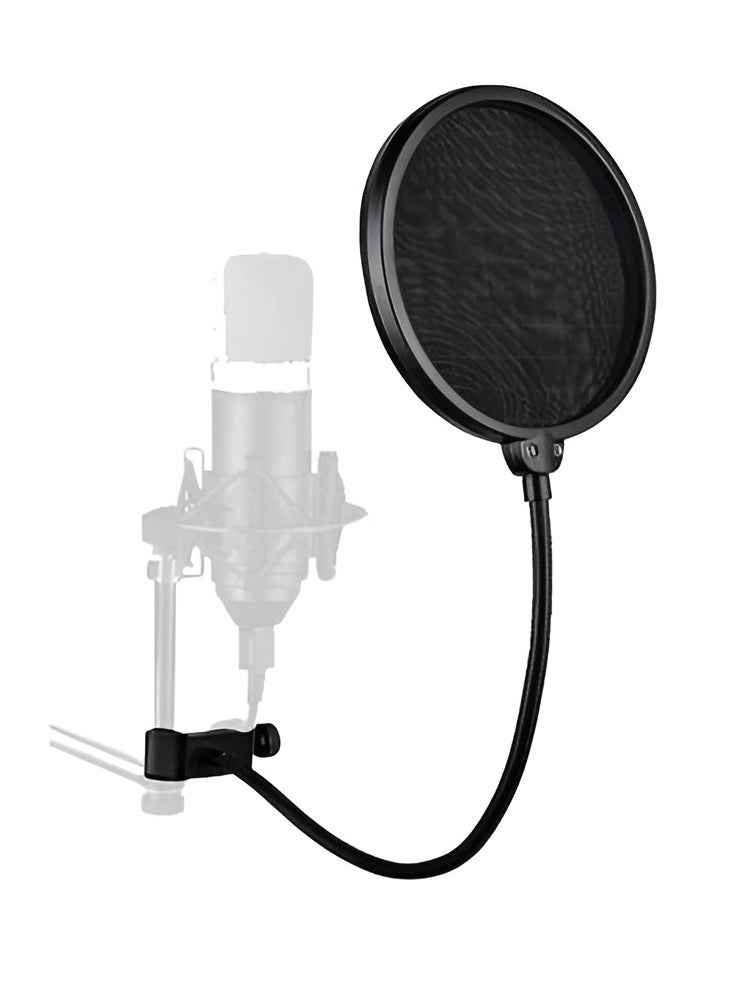 Generic - POP SHIELD Acoustic Filter for Broadcasting and Recording Microphone, High-Quality, Reduces Unwanted Sounds, Securely Attached to Mic Stand - with Adjustable Goose Neck - Black - Image 1